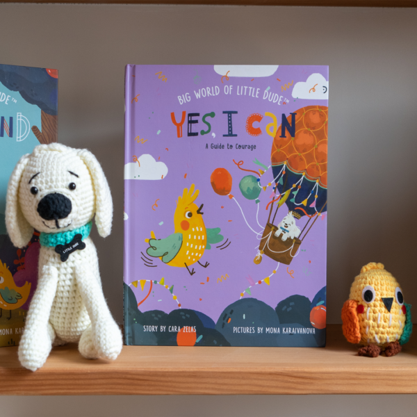 Little Dude and Bird plush toys, yes i can, a guide to courage book